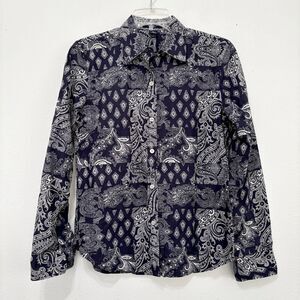 Chaps Womens Patchwork Paisley Button Up Small Bandana Preppy Boho Western